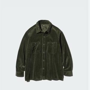 Men's Deep Green Olive Uniqlo Corduroy Jacket Overshirt Button Down Shirt